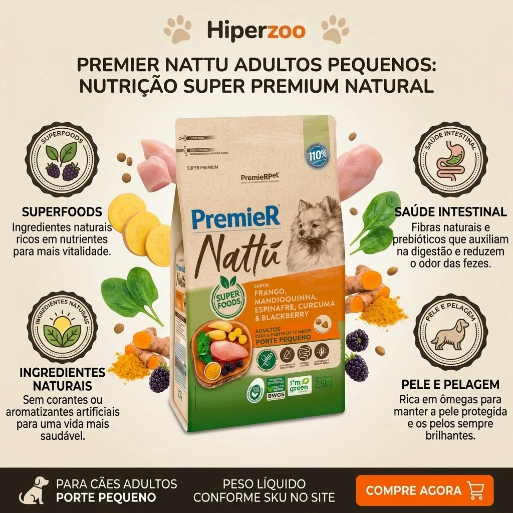 Ração Premier Nattu para Cães Adultos de Porte Pequeno Sabor Mandioquinha  2,5Kg - imagem 2