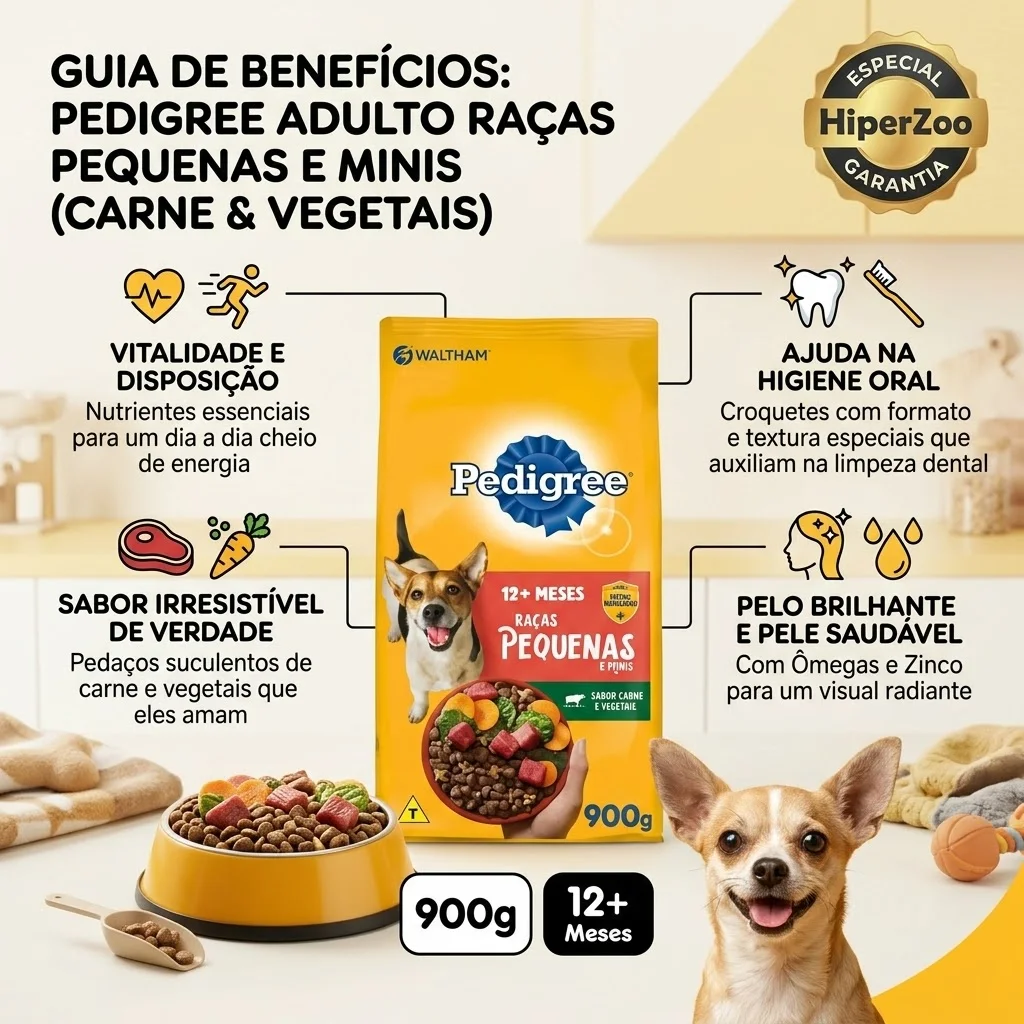 Ração Pedigree Cães Adultos de Raças Pequenas e Minis Sabor Carne e Vegetais 900g - imagem 2