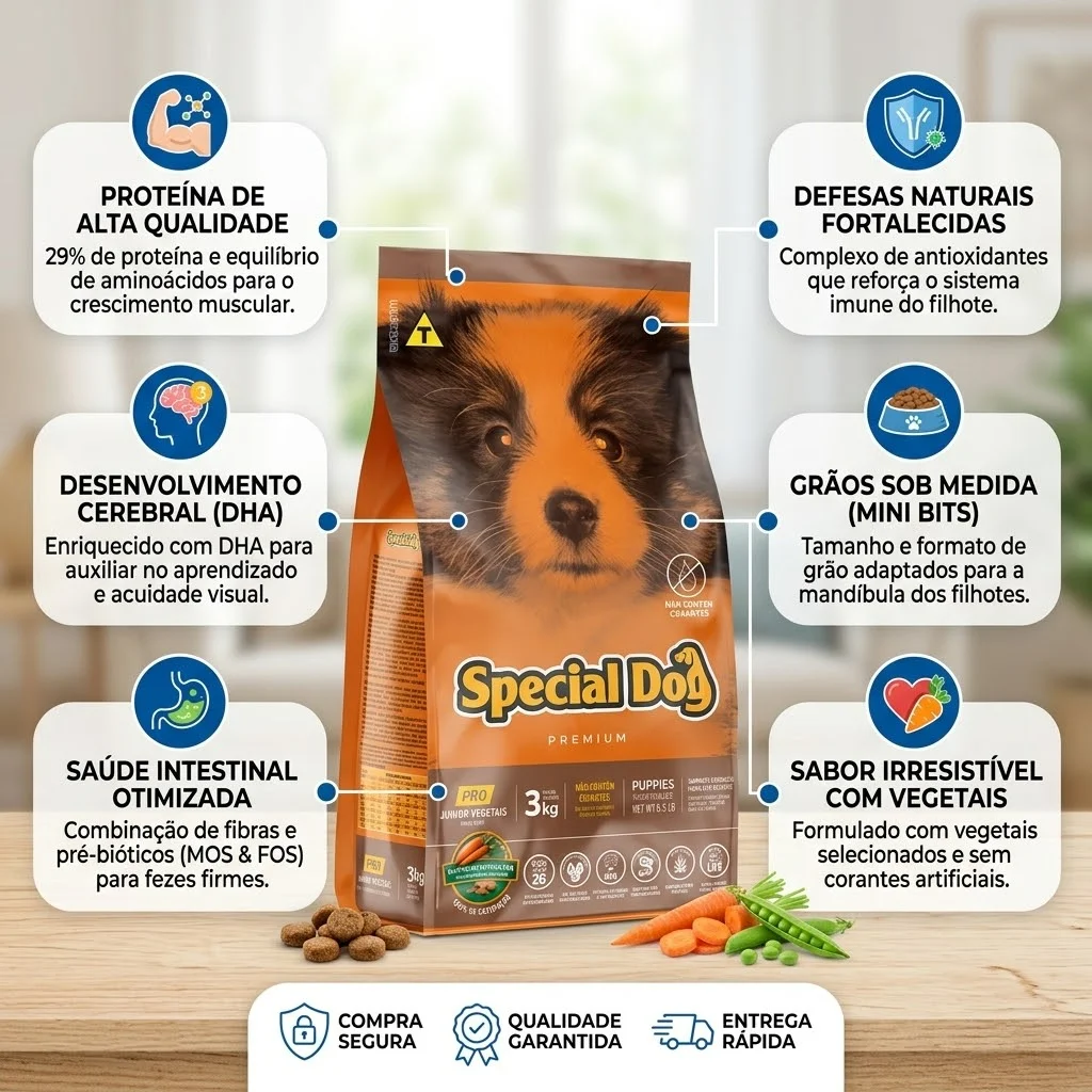 Ração Special Dog Pró Júnior Sabor Vegetais para Cães Filhotes 3Kg - imagem 2