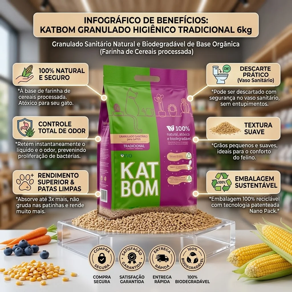 Granulado Higiênico KatBom Tradicional Para Gatos  6kg - imagem 2