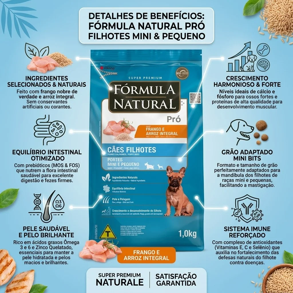 Ração Fórmula Natural Pró Cães Filhotes Portes Mini e Pequeno Sabor Frango e Arroz Integral 15Kg - imagem 2