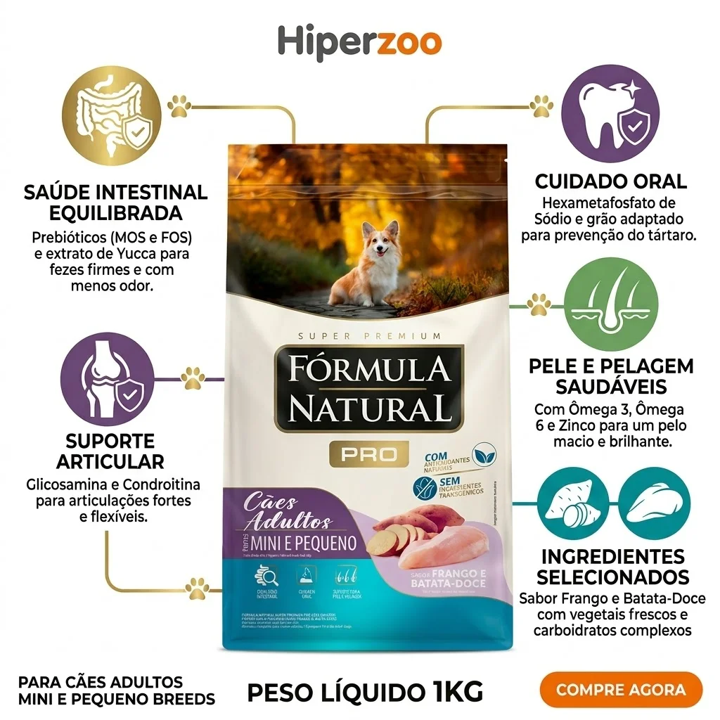 Ração Fórmula Natural Pró para Cães Adultos de Porte Mini e Pequeno Sabor Frango e Arroz Integral 1Kg - imagem 2