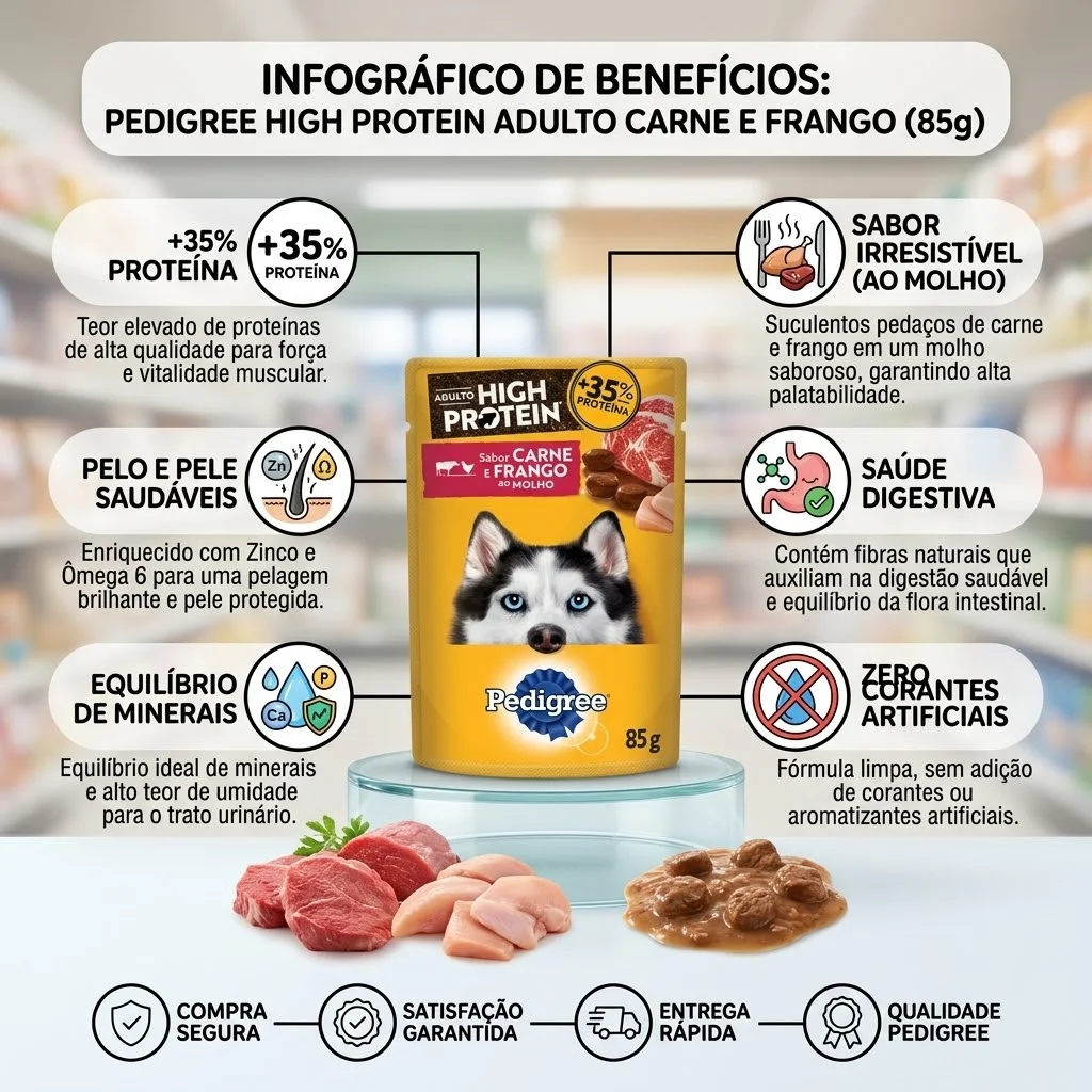 Ração Úmida Pedigree High Protein Cães Adultos Carne e Frango 85g - imagem 2