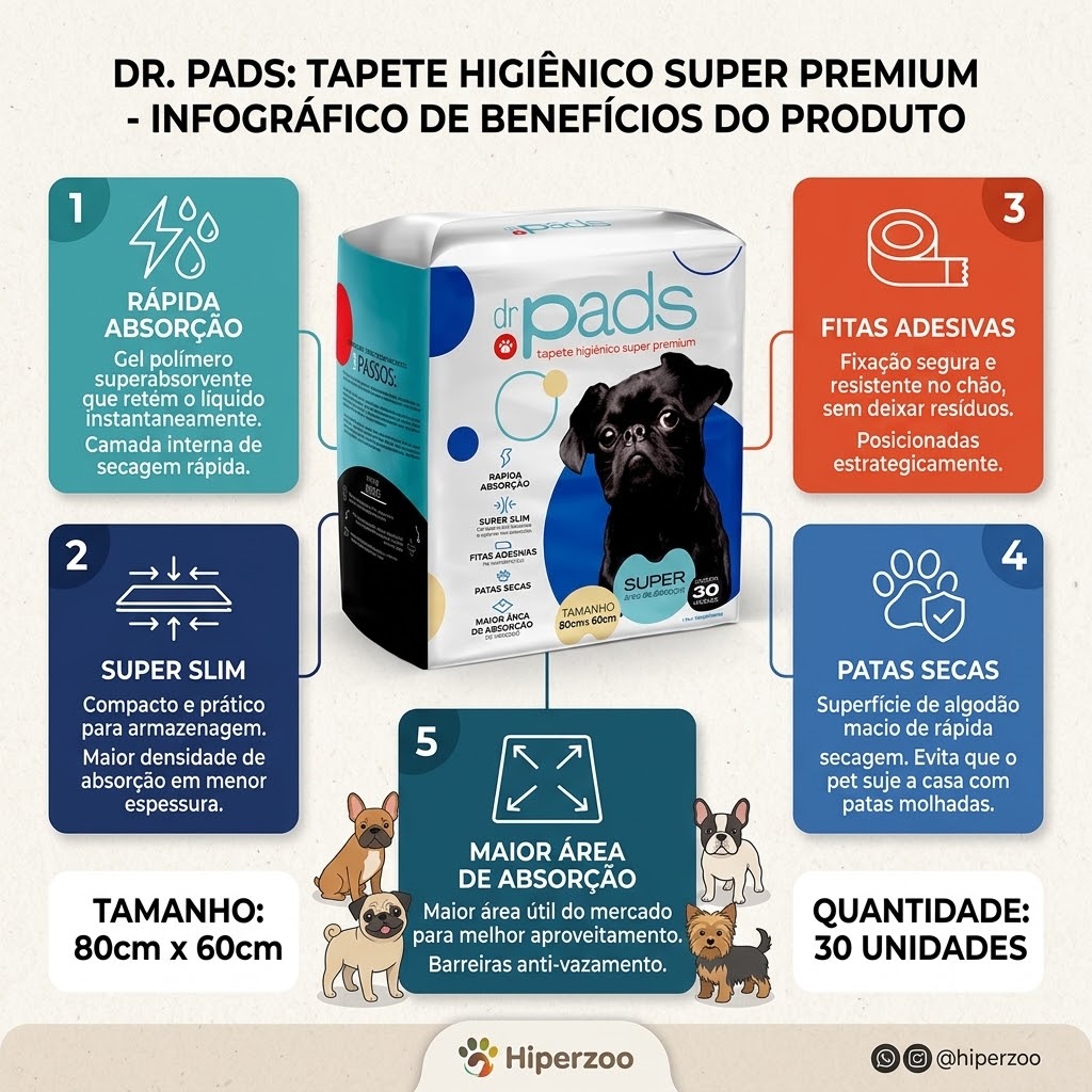 Tapete Higiênico Dr. Pads 80x60cm para Cães  - imagem 2
