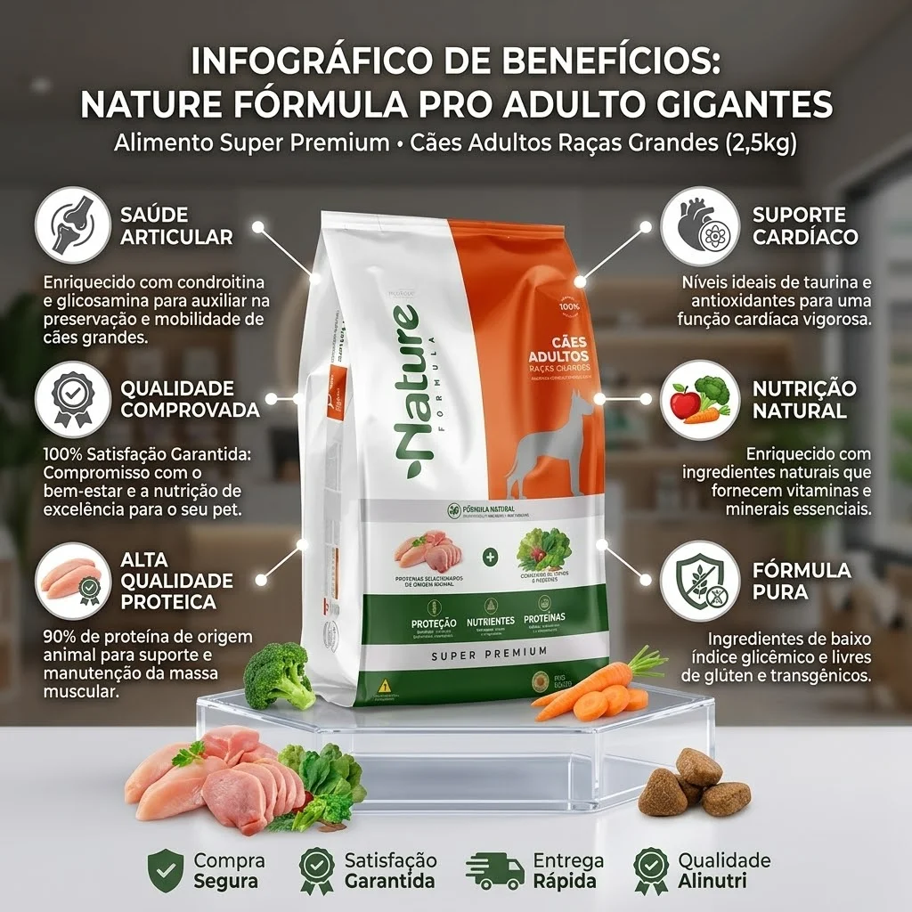 Ração Alinutri Nature Fórmula Super Premium para Cães Adultos de Raças Grandes 3Kg - imagem 2