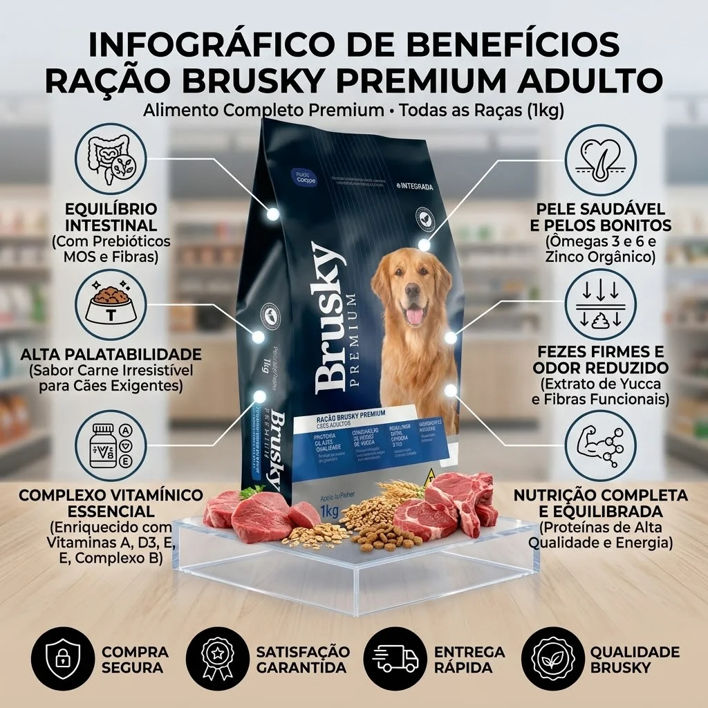 Ração Brusky para Cães Adultos de Todas as Raças 1Kg - imagem 2