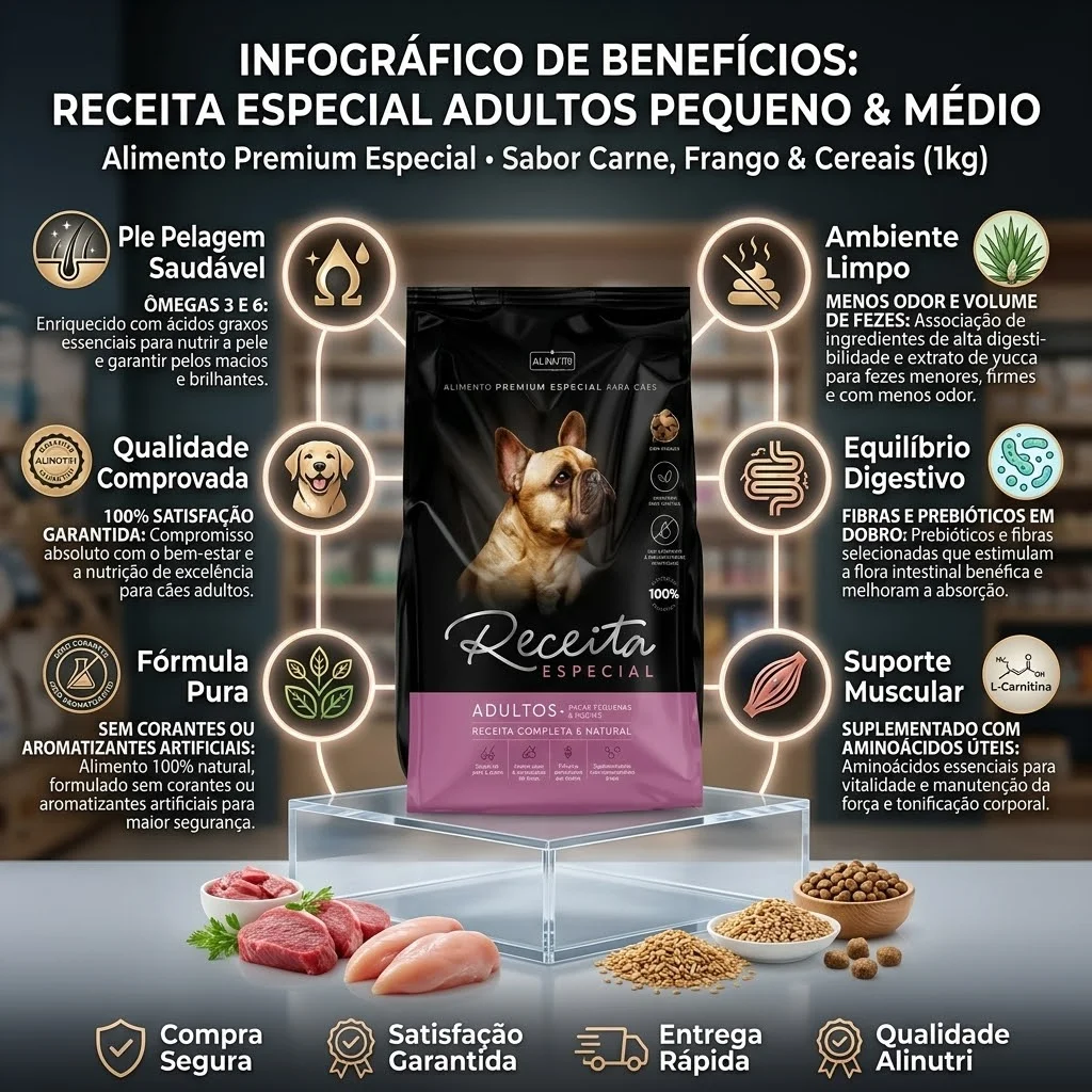 Ração Receita Especial Cães Adulto Raças Pequenas e Médias 1Kg - imagem 2