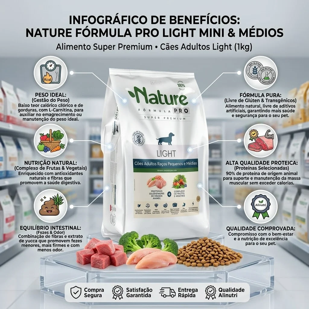 Ração Alinutri Nature Fórmula PRO LIGHT Cães Adultos Raças Pequenas e Médias  1Kg  - imagem 2