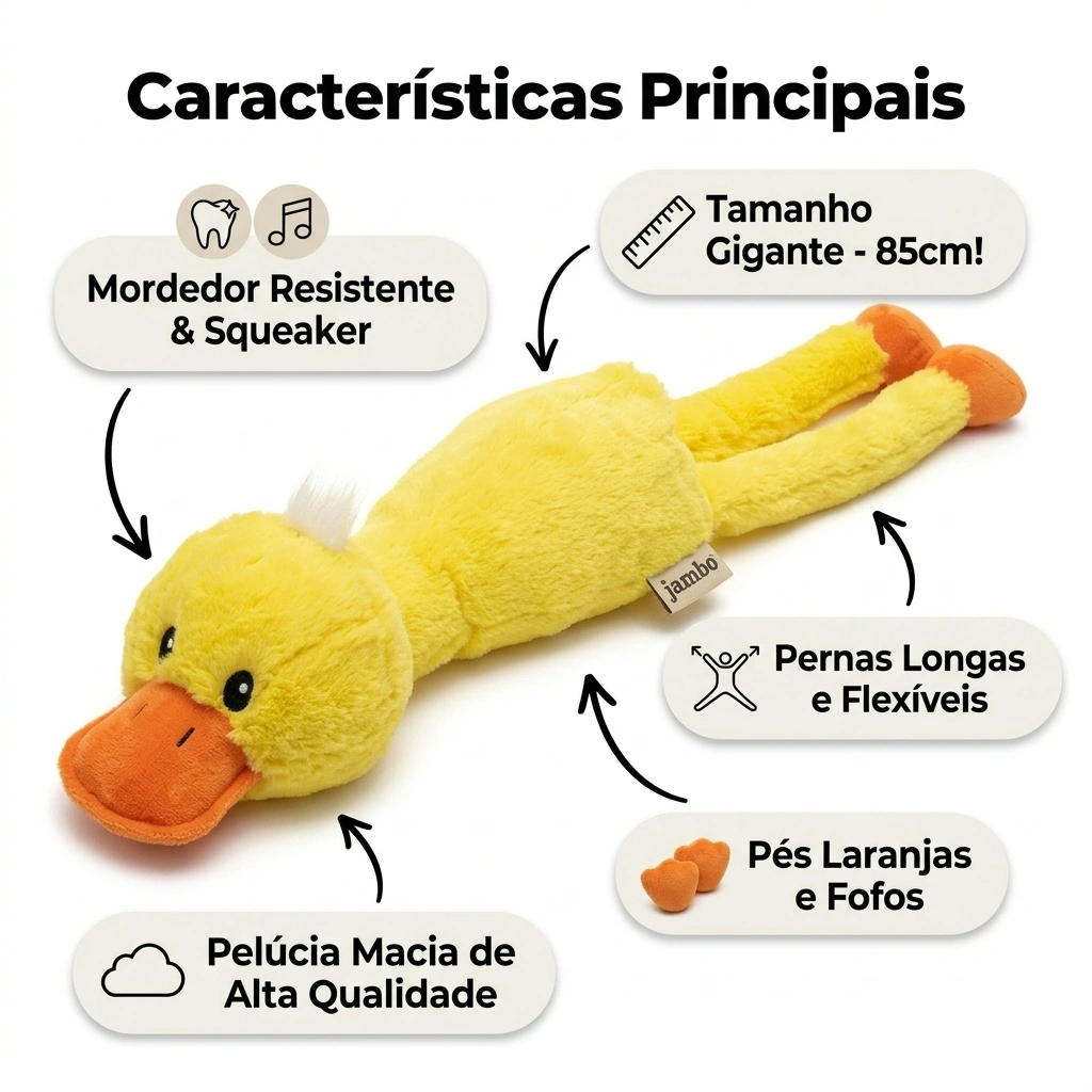 Brinquedo Mordedor Pelúcia Jambo Long Legs Pato - imagem 4