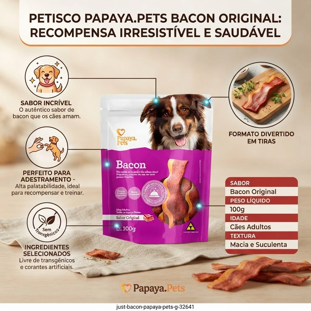 Snack Papaya Pets Original Bacon para Cães Adultos Todos os Portes 100g - imagem 2