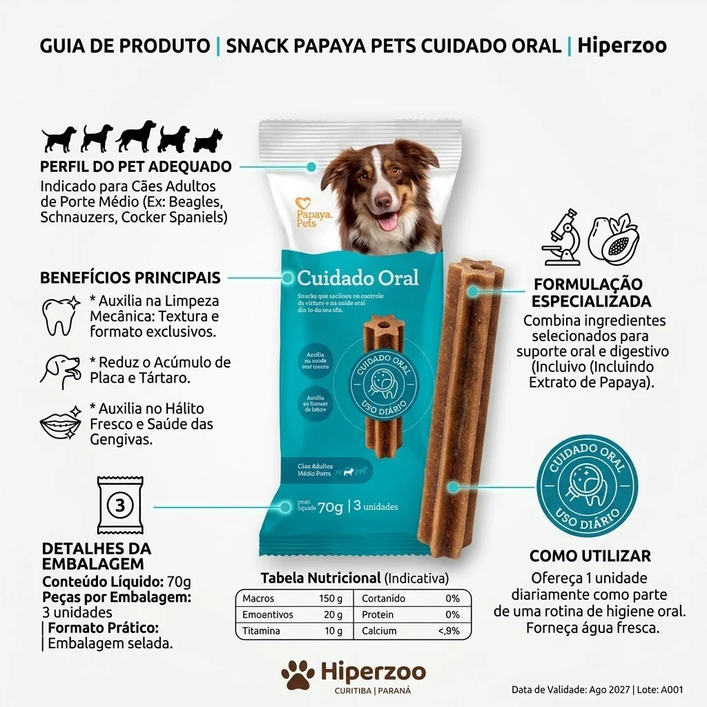 Snack Papaya Pets Cuidado Oral para Cães Adultos de Porte Médio 70g - imagem 2