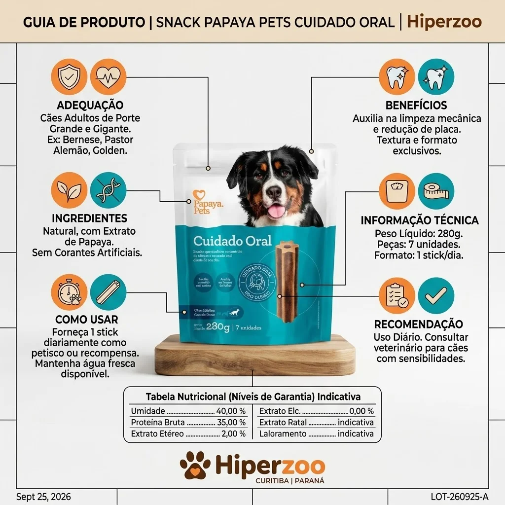 Snack Papaya Pets Cuidado Oral para Cães Adultos de Porte Grande 280g - imagem 2