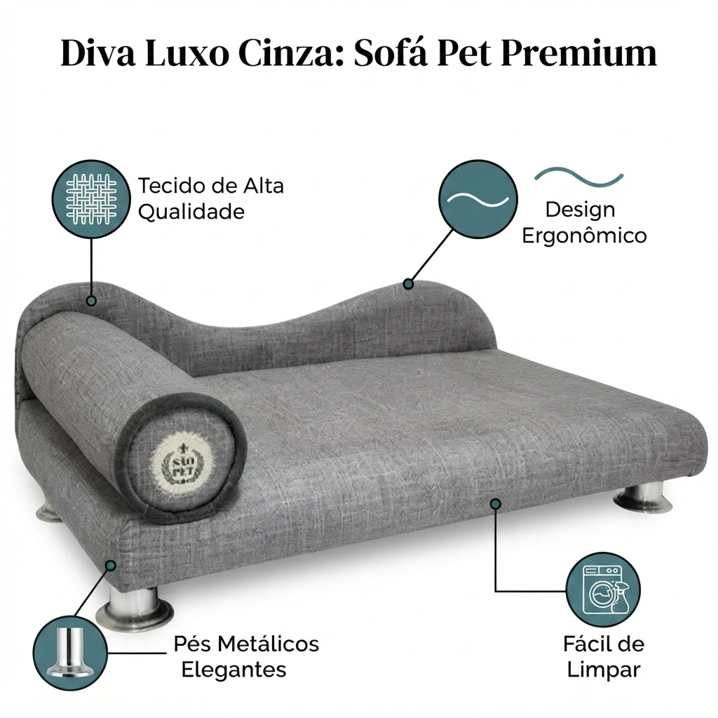 Cama São Pet Divã Luxo Para Cães Cinza  - imagem 3