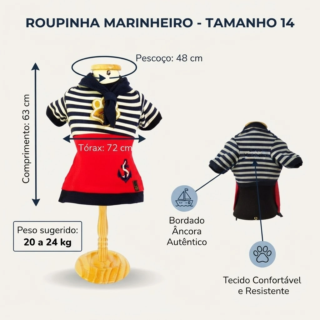 Roupa Marinheiro Pet'Arts para Cães Tamanho 14 - imagem 4