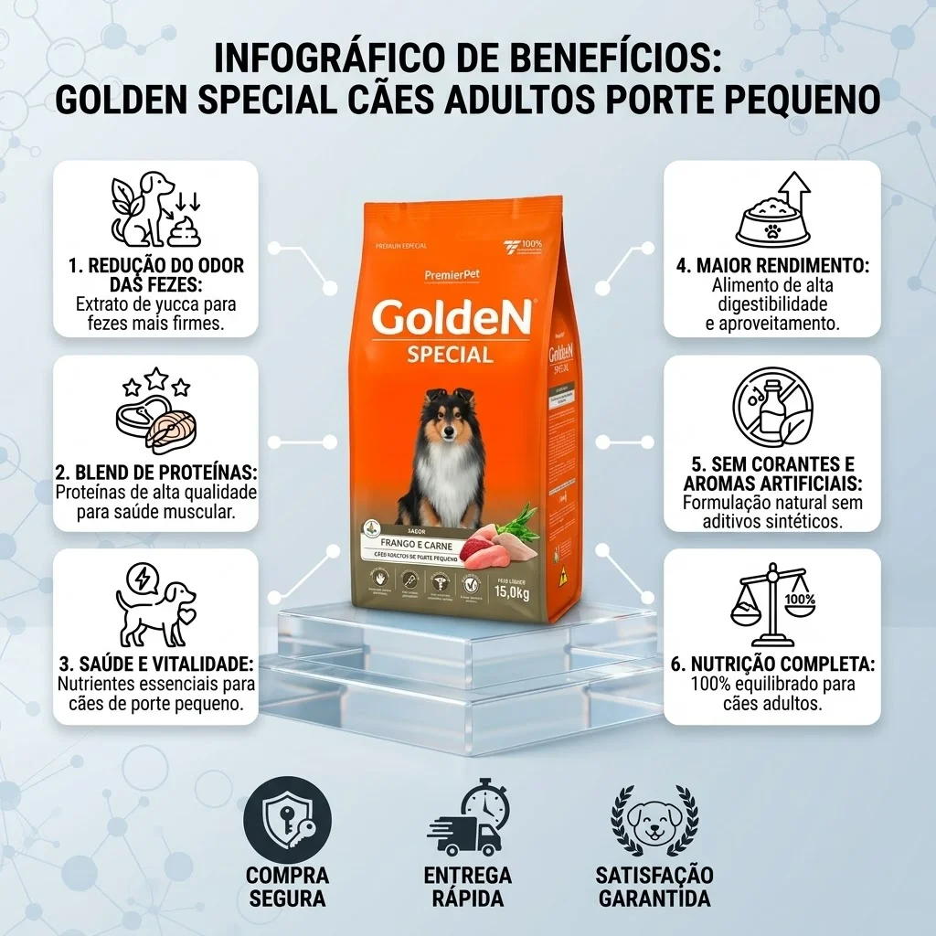 Ração GoldeN Special Cães Adultos Porte Pequeno Sabor Frango e Carne 15Kg - imagem 2