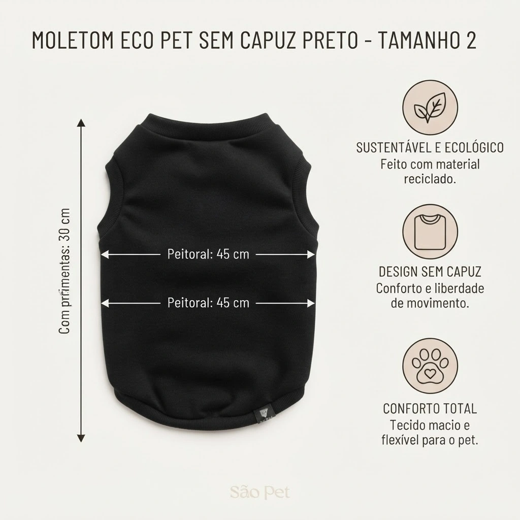 Moletom Wein Pets EcoPet Cor Preto Sem Capuz Tamanho 02 - imagem 2