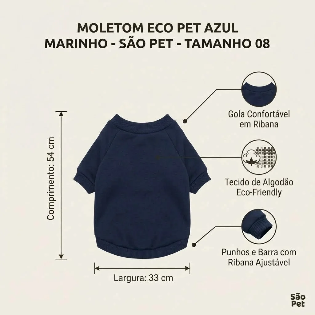 Moletom Eco Pet Sem Capuz Azul Marinho Tamanho 8 - imagem 2