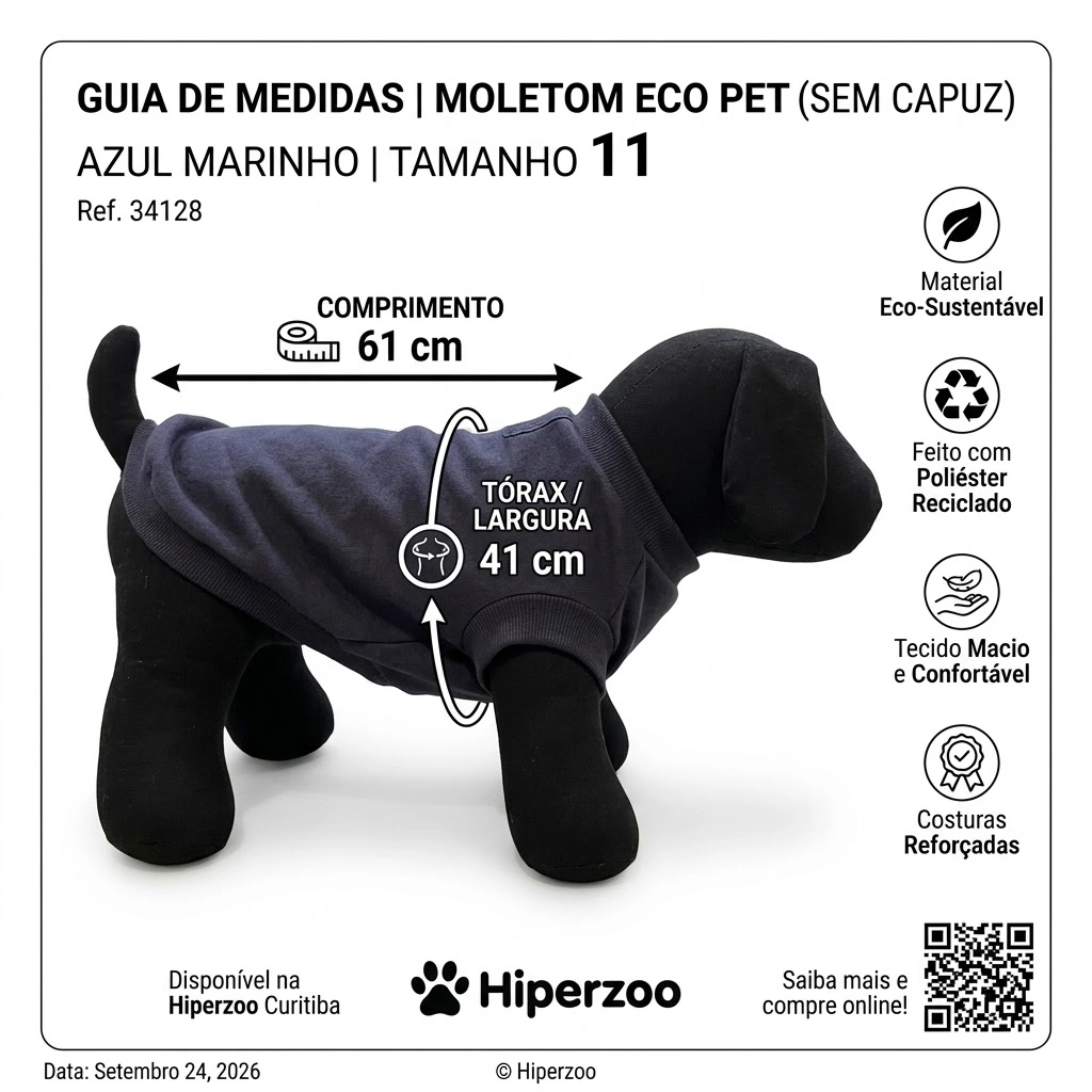 Moletom Eco Pet  Sem Capuz Azul Marinho Para Cães Tamanho 11 - imagem 2