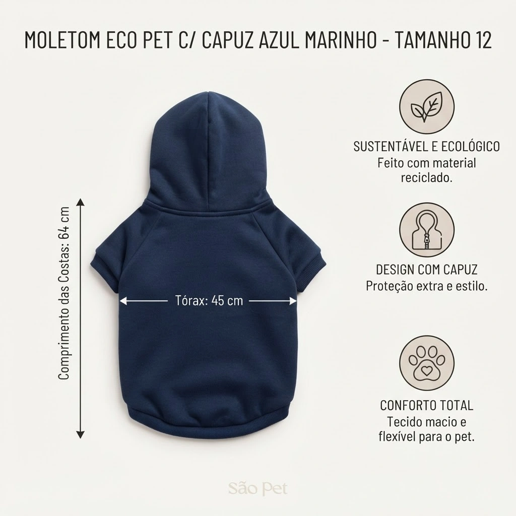 Moletom Eco Pet Sem Capuz Azul Marinho Para Cães Tamanho 12 - imagem 2