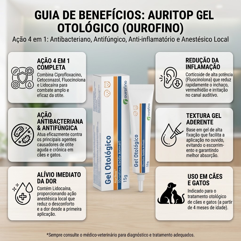 Auritop Gel Otológico OuroFino para Cães e Gatos 15g - imagem 2