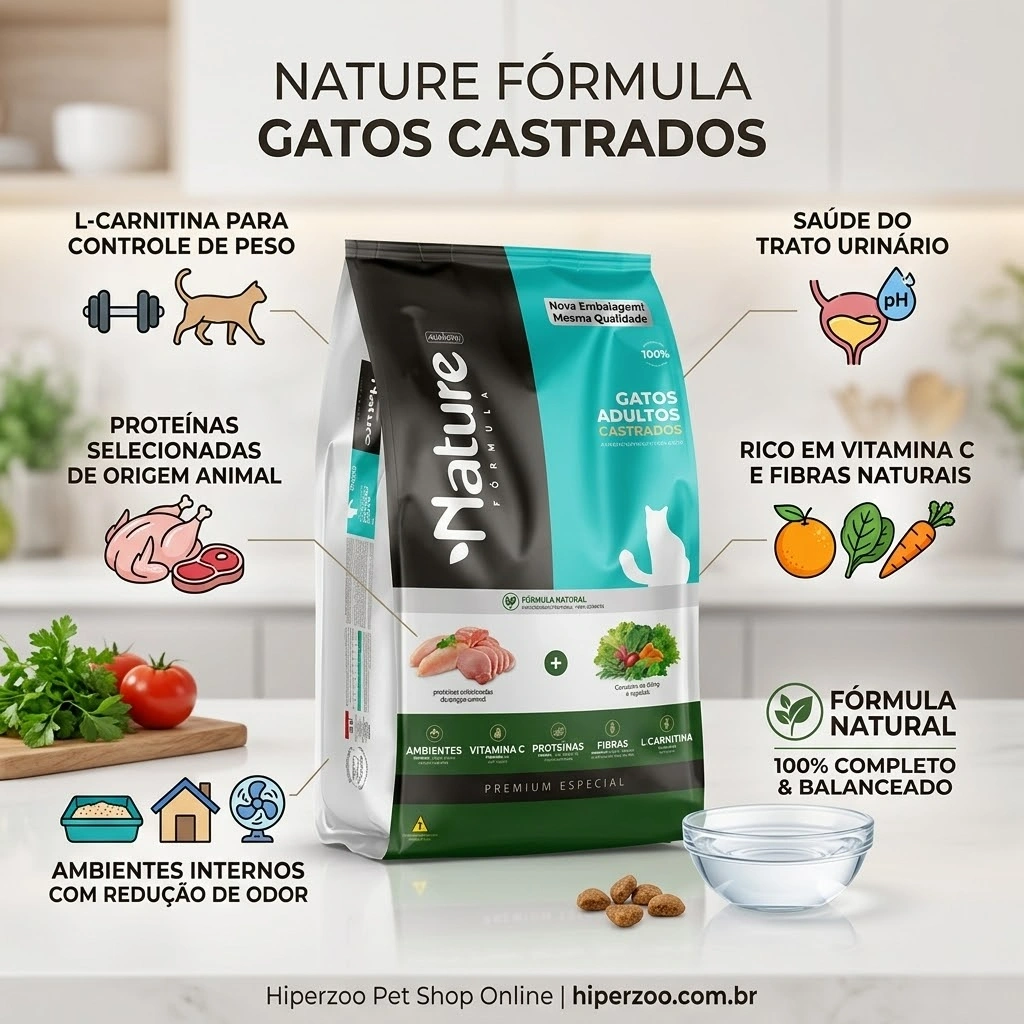 Ração Alinutri Nature Fórmula Super Premium para Gatos Adultos Castrados 10,1Kg - imagem 2
