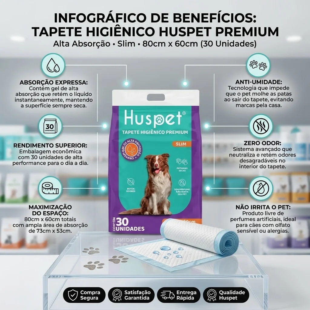 Tapete Higiênico Huspet Premium 80x60 para Cães 30 Unidades - imagem 2