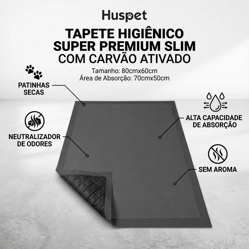Tapete Higiênico Huspet Super Premium com Carvão Ativado 80x60 Com 30 Unidades - imagem 3
