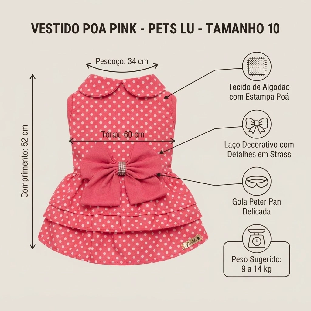 Vestido Pet'Arts Poá Pink para Pets Tamanho 10 - imagem 3