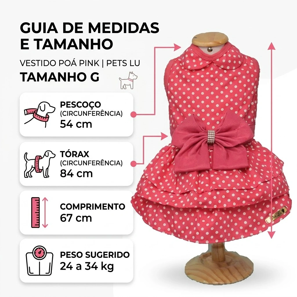 Vestido Pet'Arts Poá Pink para Pets Tamanho G - imagem 2