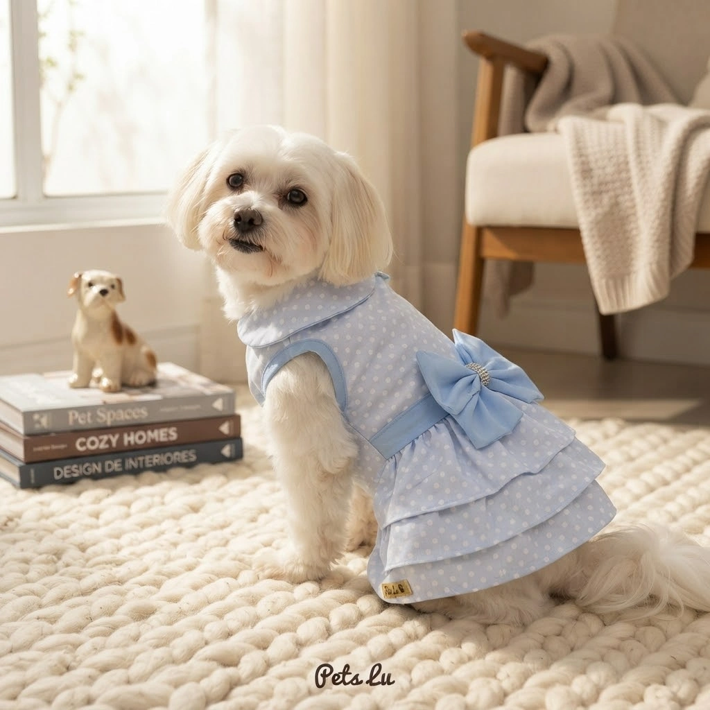 Vestido Pet'Arts Poá Azul para Pets Tamanho 5 - imagem 2