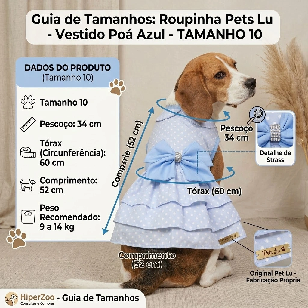 Vestido Pet'Arts Poá Azul para Pets Tamanho 10 - imagem 2