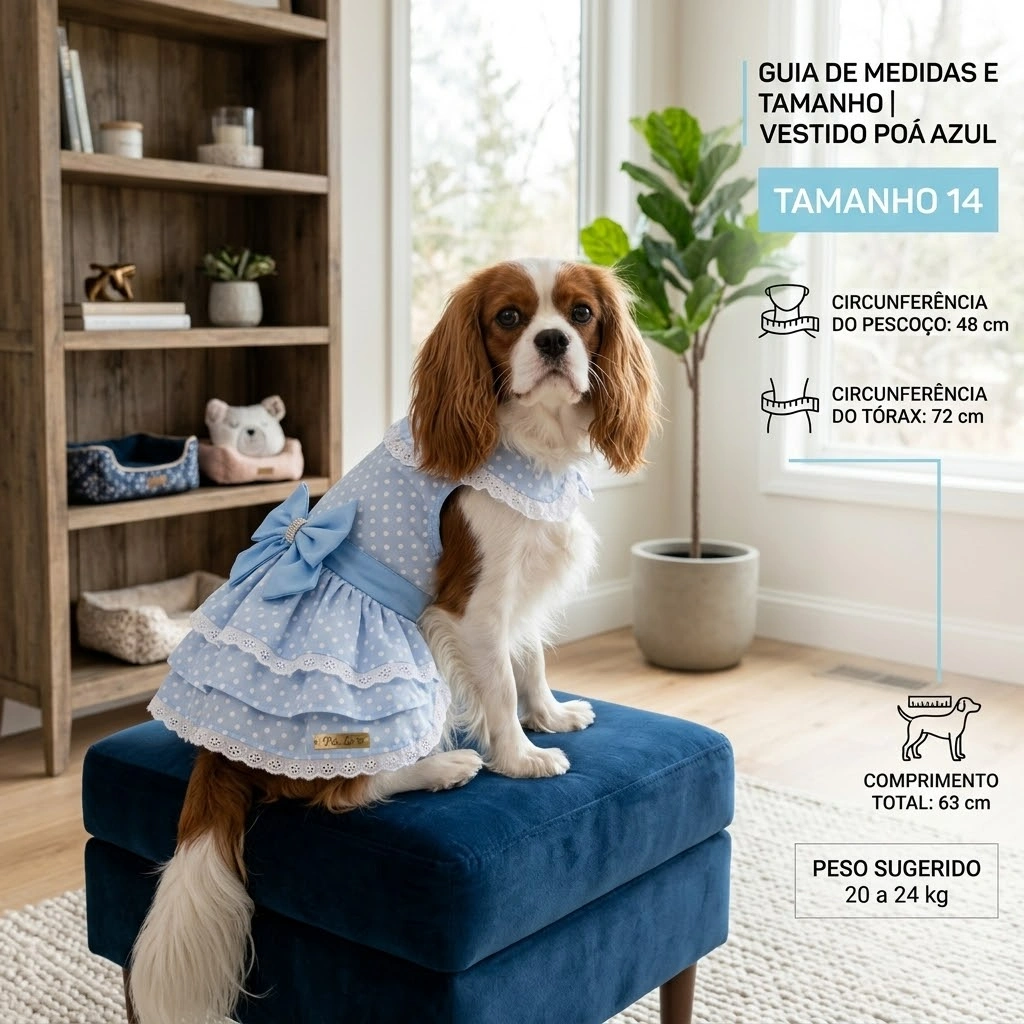 Vestido Pet'Arts Poá Azul para Pets Tamanho 14 - imagem 2