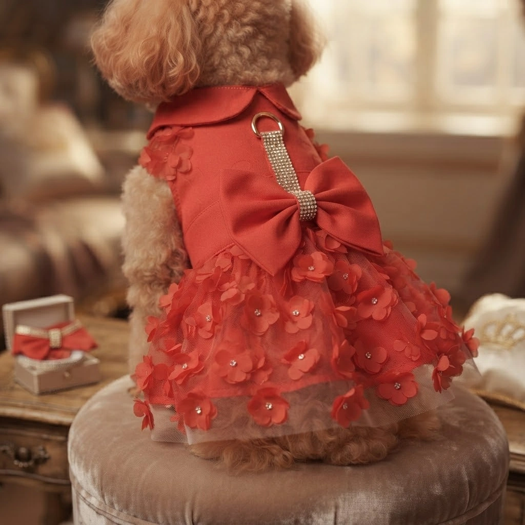 Vestido Pet'Arts Floral Vermelho para Pets Tamanho 0 - imagem 2