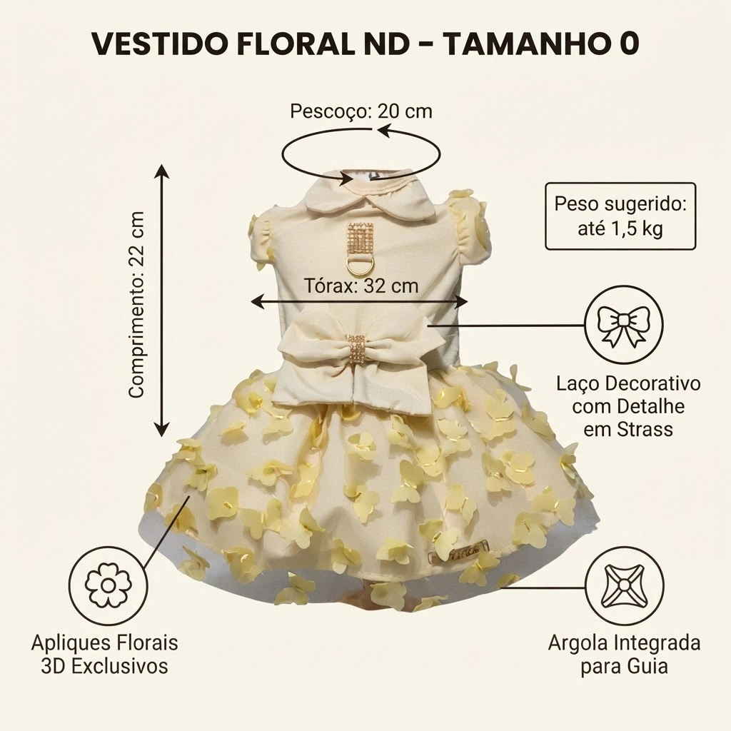 Vestido Pet'Arts Floral Nude para Pets Tamanho 0 - imagem 2