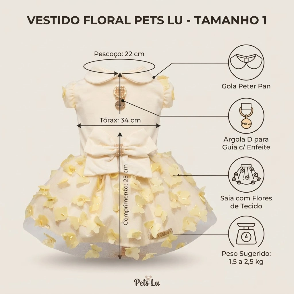Vestido Pet'Arts Floral Nude para Pets Tamanho 1 - imagem 3