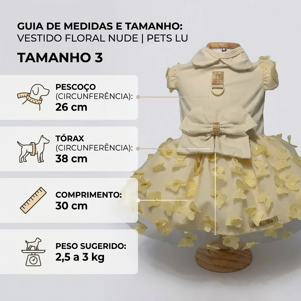 Vestido Pet'Arts Floral Nude para Pets Tamanho 3 - imagem 2