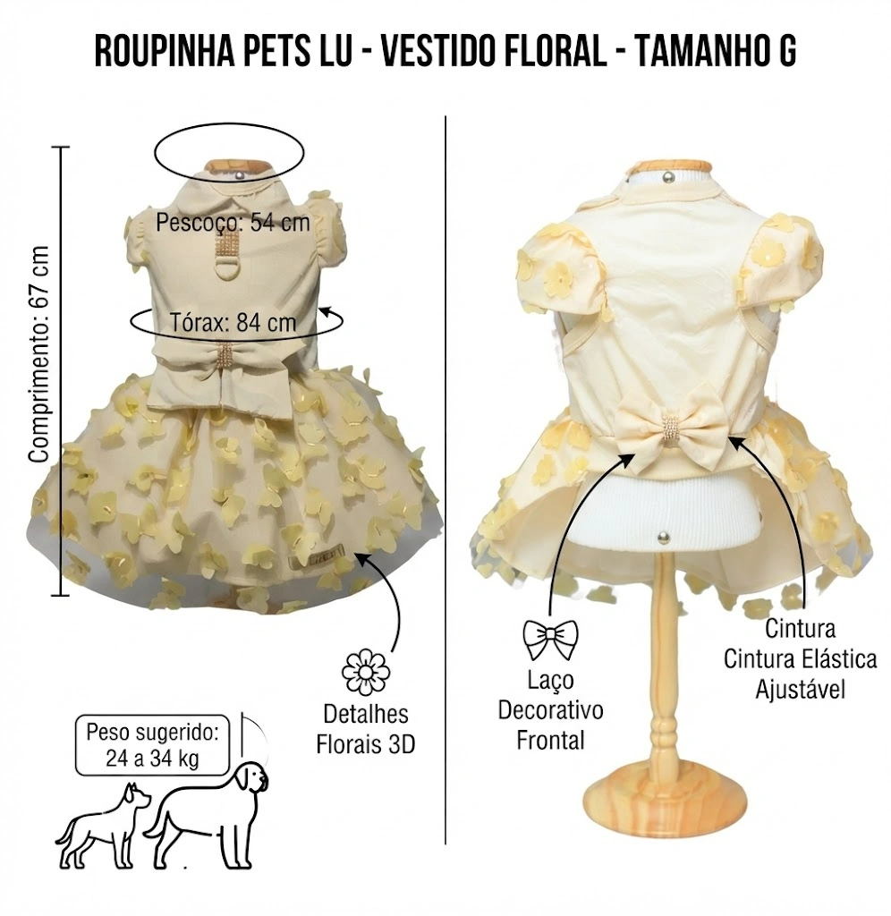 Vestido Pet'Arts Floral Nude para Pets Tamanho G - imagem 2
