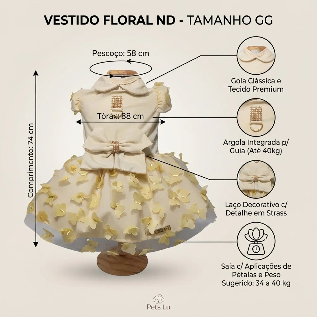 Vestido Pet'Arts Floral Nude para Pets Tamanho GG - imagem 3