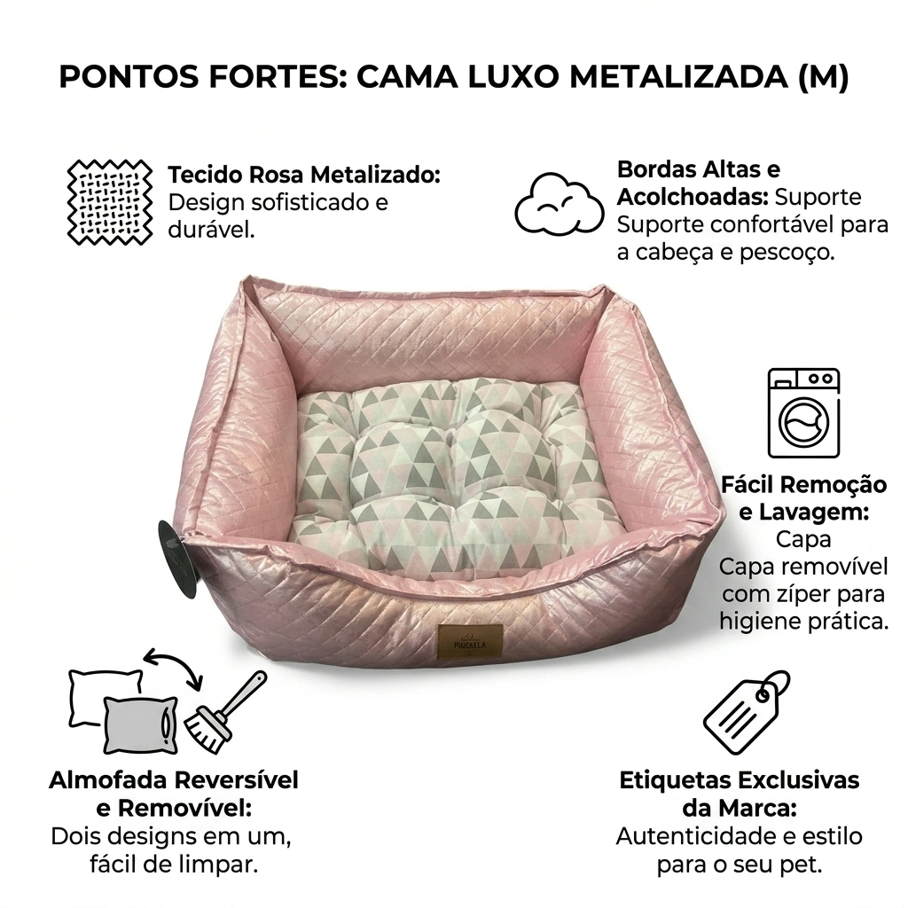 Cama Pet Mania Luxo Rosa Metalizada Para Cães Tamanho M  - imagem 3