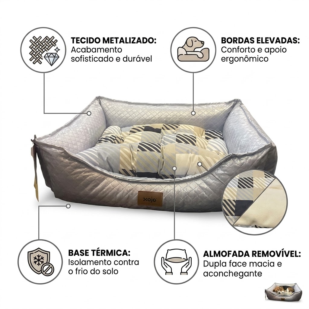 Cama Pet Mania Luxo Azul Metalizada Para Cães Tamanho G  - imagem 3