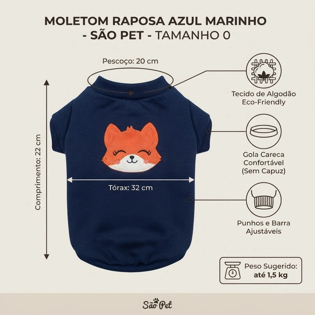 Moletom Raposa Pet'Arts Azul Marinho para Cães Tamanho 0 - imagem 3