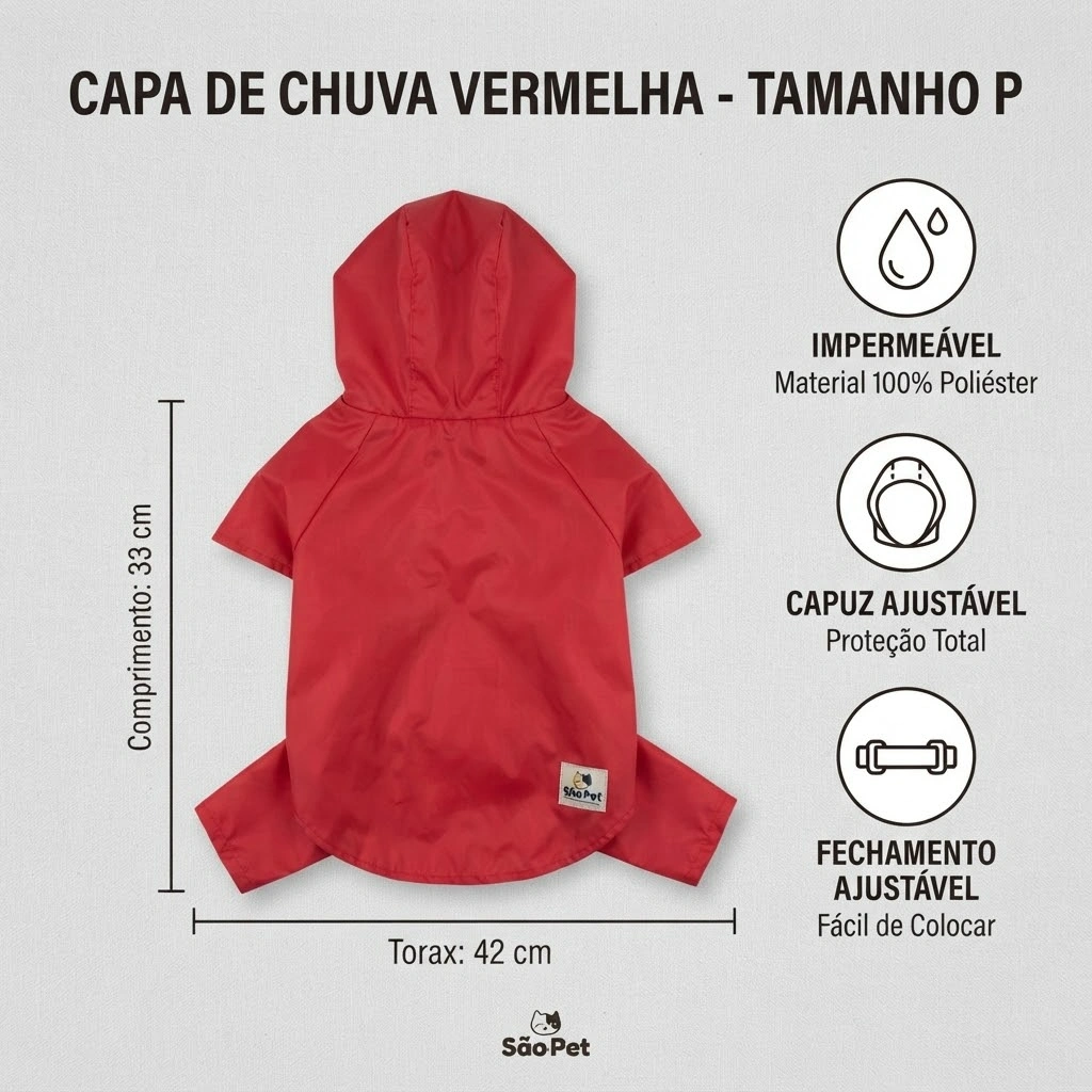 Capa de Chuva Pet'Arts Vermelha para Pets Tamanho P - imagem 2