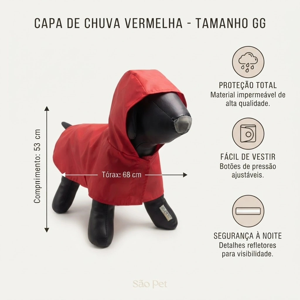  Capa de Chuva Pet'Arts Vermelha para Pets Tamanho GG - imagem 3