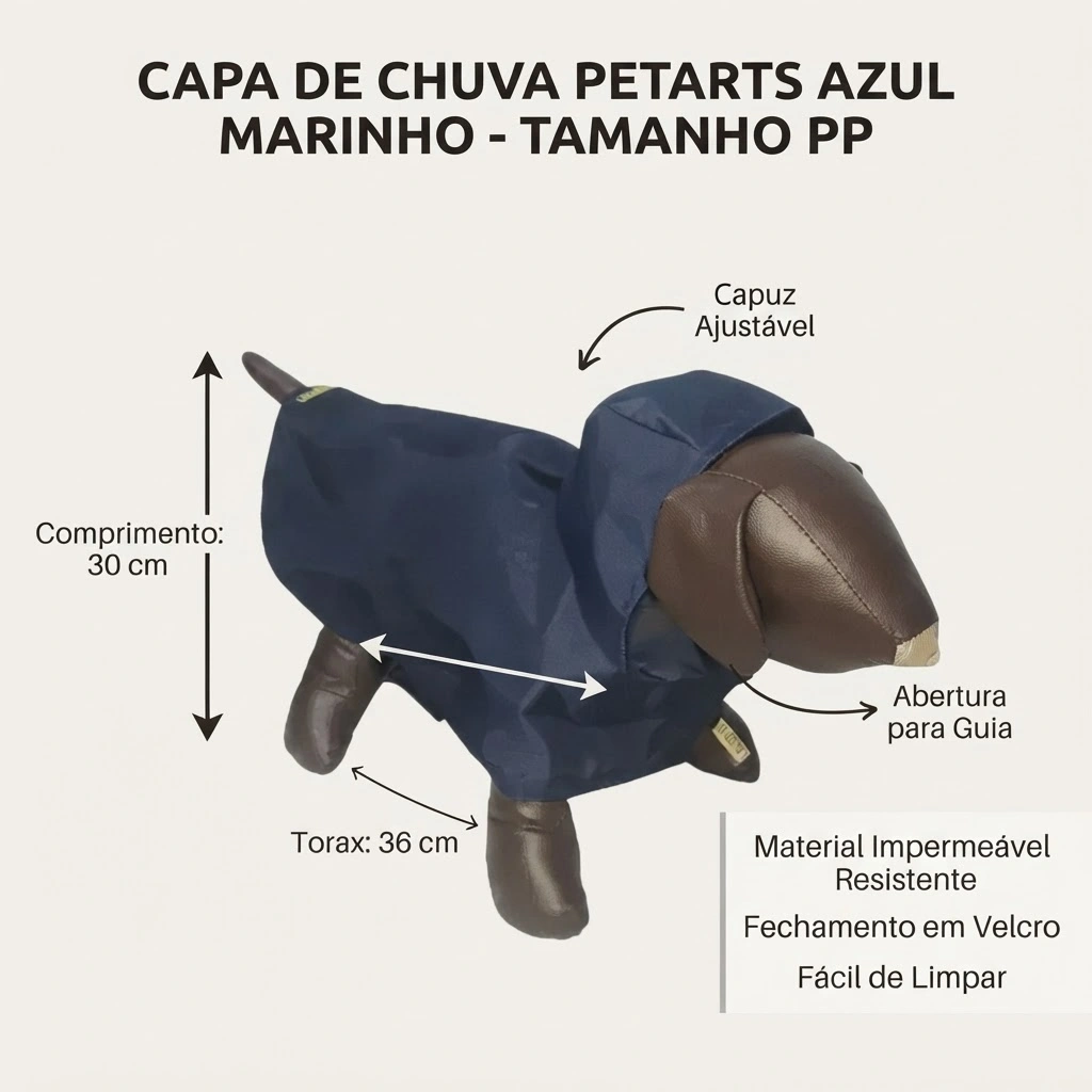  Capa de Chuva Pet'Arts Azul Marinho para Pets Tamanho PP - imagem 3