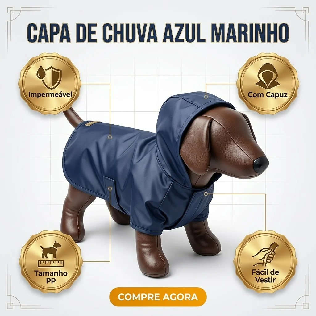  Capa de Chuva Pet'Arts Azul Marinho para Pets Tamanho P - imagem 2