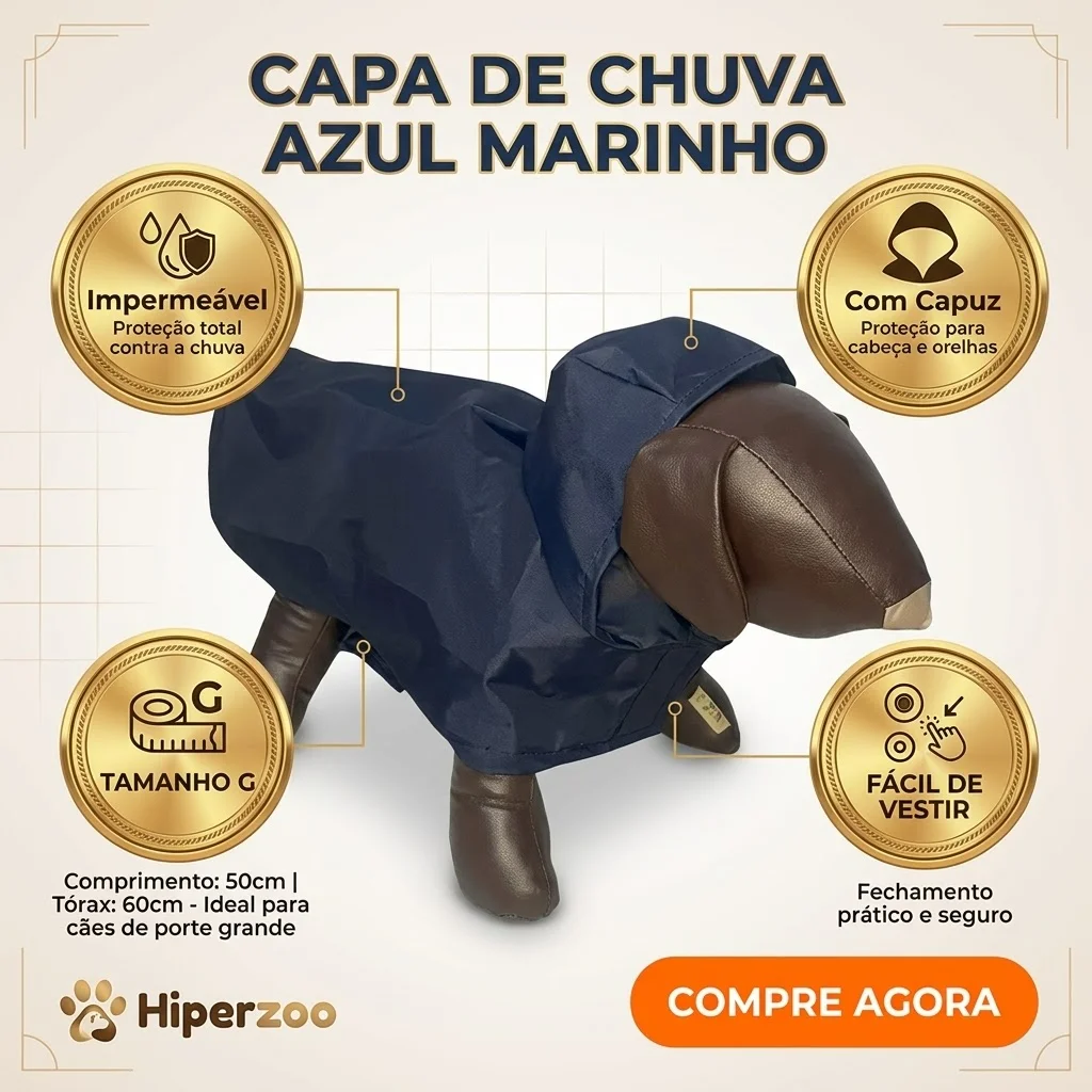  Capa de Chuva Pet'Arts Azul Marinho para Pets Tamanho G - imagem 2