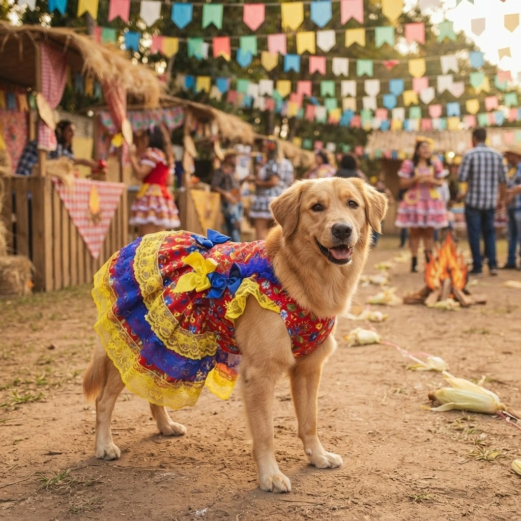 Vestido Mariazinha Modelo Festa Junina Pet'Arts para Pets Tamanho 12 - imagem 4