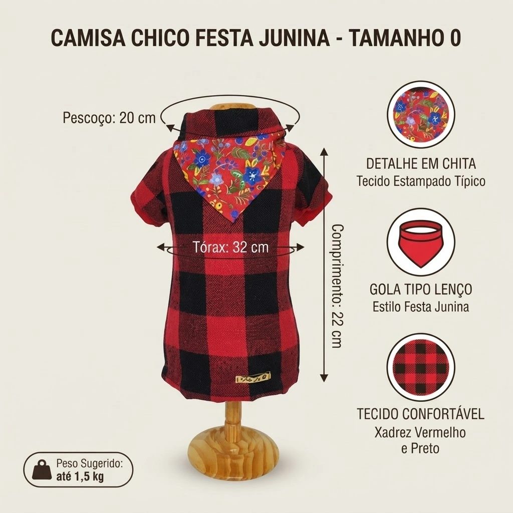 Camisa Zezin Modelo Festa Junina Pet'Arts para Pets Tamanho 0 - imagem 4