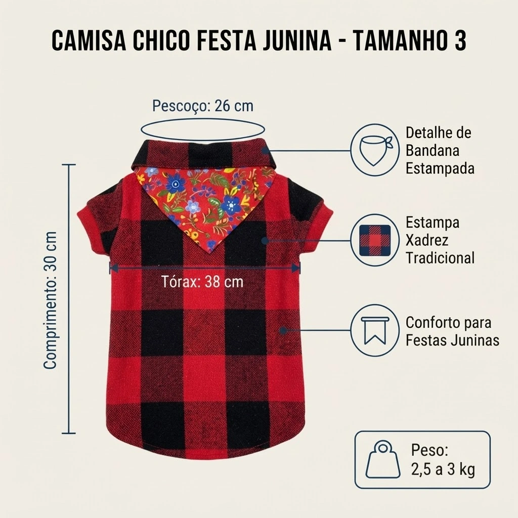 Camisa Zezin Modelo Festa Junina Pet'Arts para Pets Tamanho 3 - imagem 3