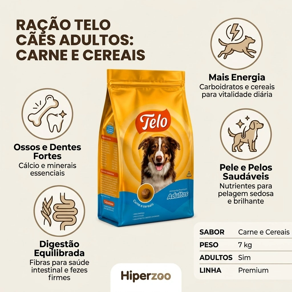 Ração Telo para Cães Adultos Carne e Cereais 7kg - imagem 2